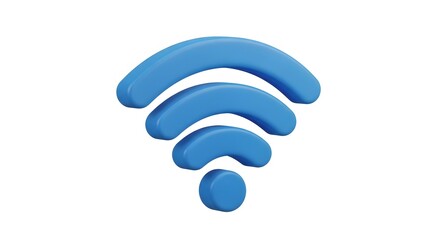 Blue WiFi Signal Icon on White Background - 3D Rendered Wireless Internet Connection Symbol