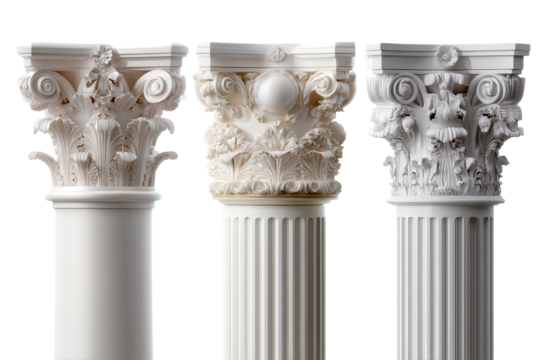Classic marble columns on a transparent background