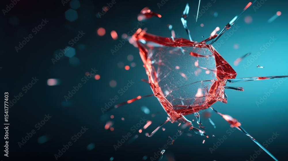 Poster a dynamic close-up of shattered glass pieces creating a beautiful artistic composition, highlighting