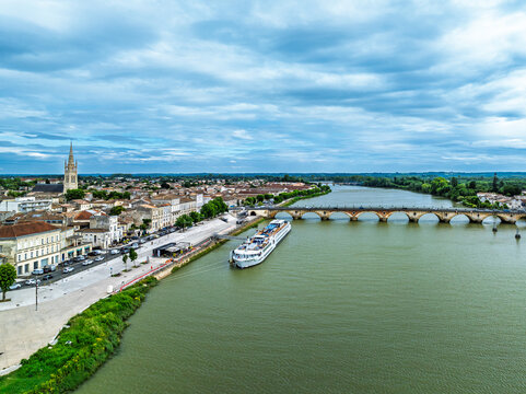 Libourne from a drone, Gironde, Nouvelle-Aquitaine, Saint-Emilion and Pomerol, Southwestern France, Europe
