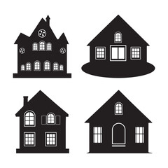 Simple Black Silhouette Illustrations of Different House Styles