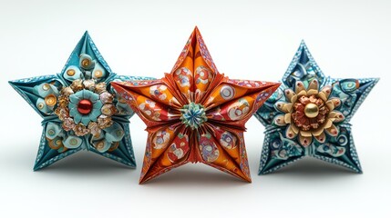 Colorful Origami Stars on White Background
