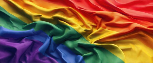 The Vibrant Rainbow Flag Flowing Gracefully Across a Fabric Surface