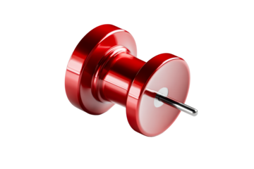 Bright red thumbtack with glossy finish and metal pin
