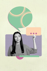 Sketch vertical photo pop collage of happy girl guy send receive message notification speech chat...