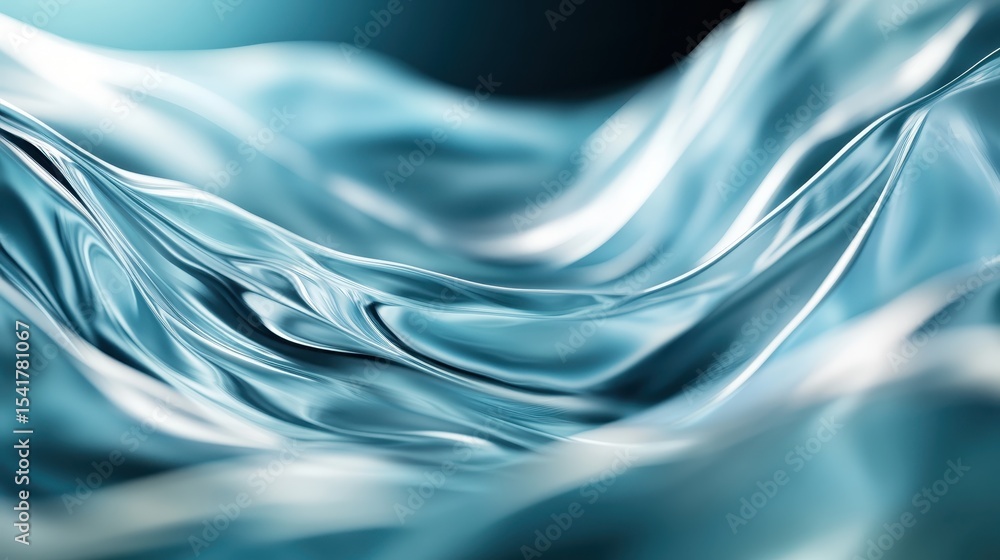 Poster an abstract representation of flowing blue waves, featuring smooth curves and light reflections that
