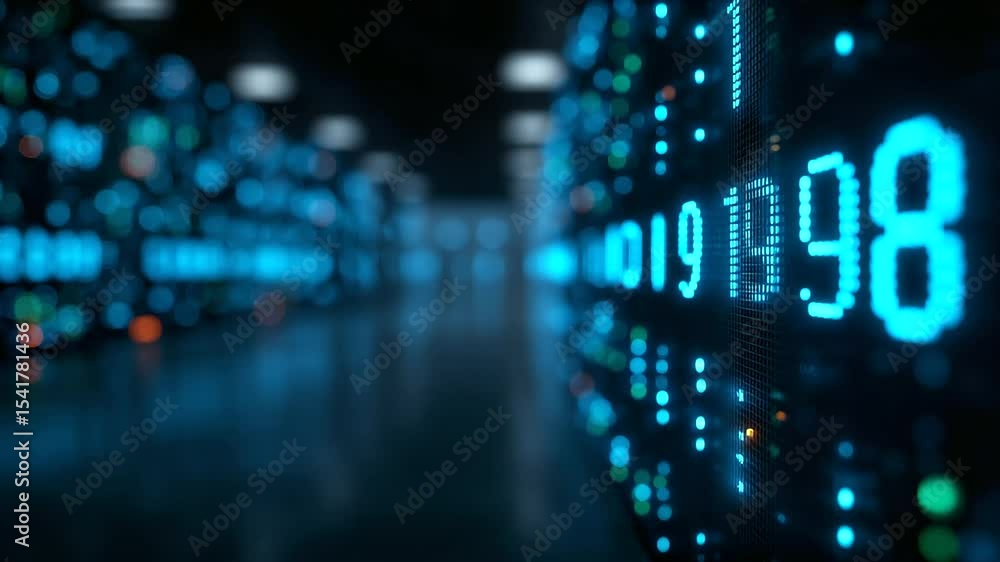Poster cutting-edge server room showcasing advanced post-quantum technology and resilience metrics.