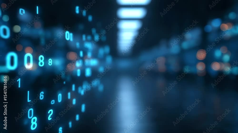 Poster cutting-edge server room showcasing advanced post-quantum computing technology.