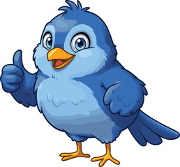 Cheerful Blue Bird Giving a Thumbs-Up: Positive Cartoon Character with Encouraging Gesture