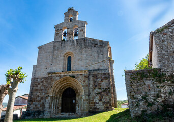 Fototapeta premium Romanesque Portal of San Lorenzo Church in Vallejo de Mena, Burgos, Spain