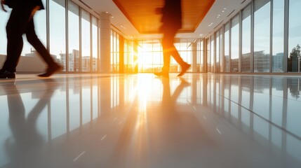 Silhouetted figures walk gracefully towards a glowing sunset, creating a beautiful contrast that embodies movement, freedom, and the passage of time in a serene atmosphere.