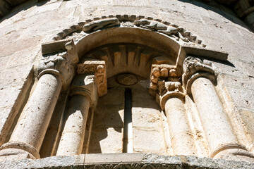 Detailed 12th Century Romanesque Window, Church of Santa María de Siones, Burgos, Castile and Leon, Spain
