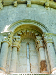 Detailed 12th Century Romanesque Window, Church of Santa María de Siones, Burgos, Castile and Leon, Spain