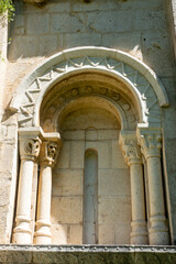 Detailed 12th Century Romanesque Window, Church of Santa María de Siones, Burgos, Castile and Leon, Spain