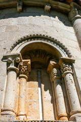 Detailed 12th Century Romanesque Window, Church of Santa María de Siones, Burgos, Castile and Leon, Spain