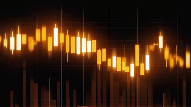 Glowing Animated Candle Charts Displaying Real-Time Market Movement on Dark Background
