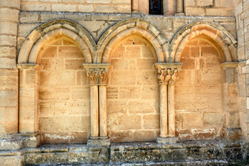 Romanesque Blind Arches Detail at San Esteban Church, Moradillo de Sedano, Burgos, Castile and Leon, Spain