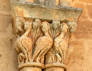 Romanesque Zoomorphic Capital at San Esteban Church, Moradillo de Sedano, Burgos, Castile and Leon, Spain