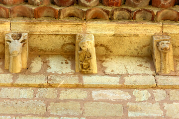 Romanesque Carved Corbels at San Esteban Church, Moradillo de Sedano, Burgos, Castile and Leon, Spain