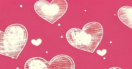 Hearts on a red background with a textured pattern - Powered by Adobe