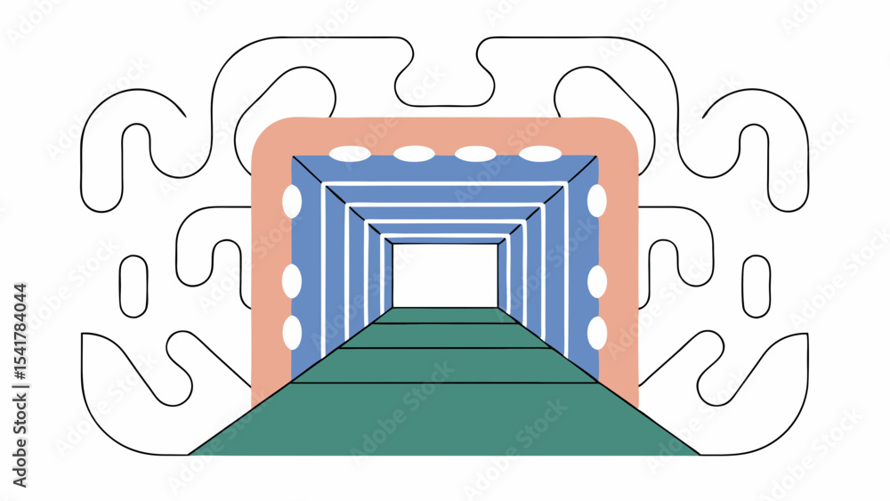 Poster abstract geometric tunnel with vibrant colors and smooth lines, creating sense of depth