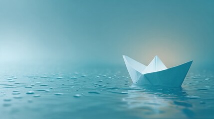 Floating Paper Boat Sails Through a Soft Stormy Gradient on Tranquil Waters, Encapsulating a Moment of Serenity Amid a Turbulent Backdrop