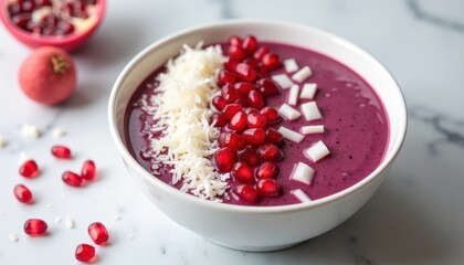 Delicious Smoothie Bowl with Pomegranate Seeds and Coconut Topping for Healthy Breakfast Ideas