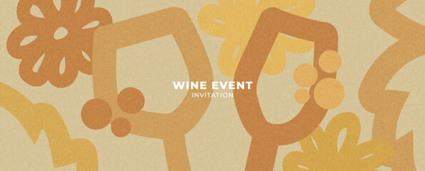 wine design template – banner, card or invitation with retro minimalist illustrations