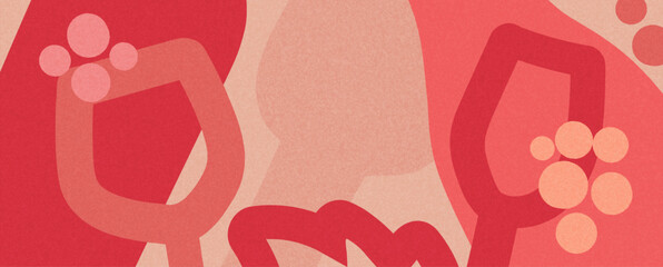 wine design template – banner, card or invitation with retro minimalist illustrations