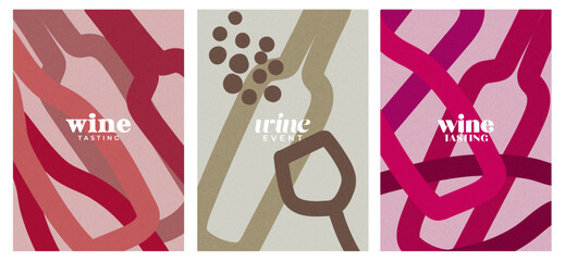 hand-drawn wine event invitations – retro minimalist vector posters with textured backgrounds - menu cover design template