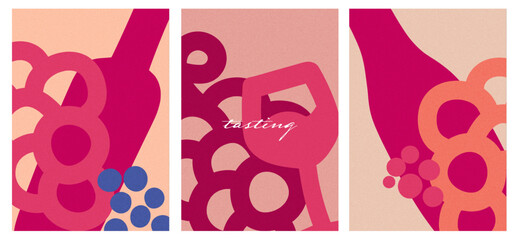 hand-drawn wine event invitations – retro minimalist vector posters with textured backgrounds - menu cover design template