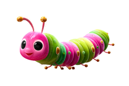 Colorful cartoon caterpillar with big eyes and bright segments