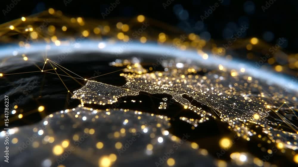 Aufkleber elegant wireframe network map with glowing orbs representing key clients and partners, linked with g
