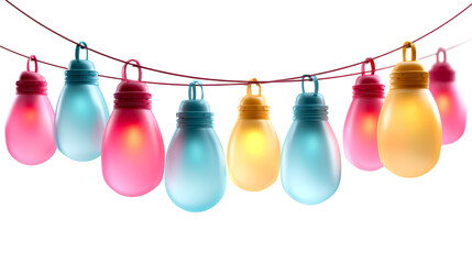 Brightly colored hanging lights with transparent background