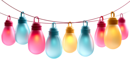 Brightly colored hanging lights with transparent background