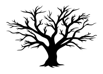 Obraz premium Detailed Leafless Tree Silhouette – Winter or Dead Tree Vector Illustration
