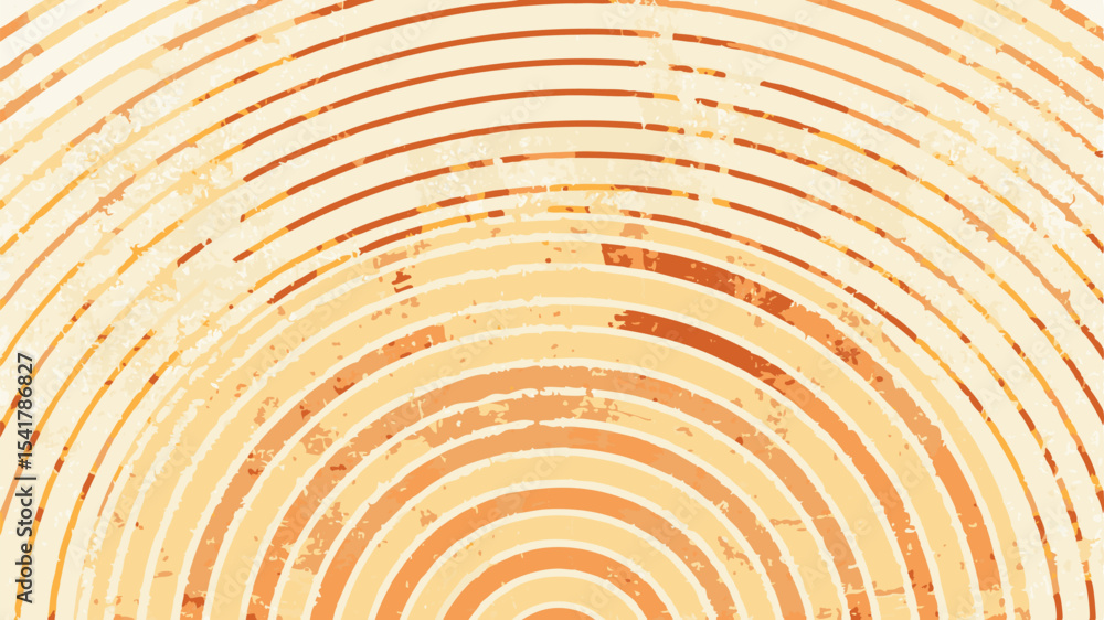 Poster abstract concentric circles pattern with grunge texture in shades of orange and beige visual design