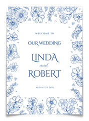 Dusty Blue Toile de Jouy Wedding Welcome Sign.
