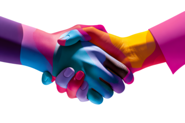 Two hands extend toward each other, engaging in a vibrant handshake