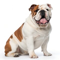 Obraz premium Happy bulldog sitting white background studio shot