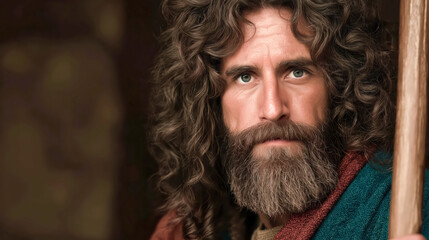 Powerful biblical hero portrait symbolizing faith, courage, and divine purpose, set in an ancient spiritual and historic Old Testament context.