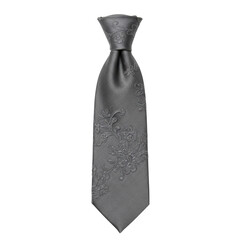 Elegant gray necktie with floral embossed pattern, formal wear accessory