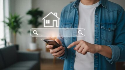 Person Using Smartphone to Search for Real Estate or Home Listings in a Modern Setting