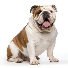 Adorable english bulldog sitting white background