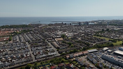 Aerial drone view of sunderland sunny day june summer england north east uk tyne and wear stadium of light roker seaburn fulwell