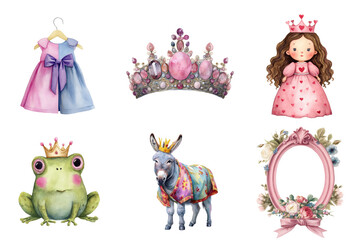 Watercolor Illustrations Princess Dress Crown