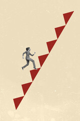 3d sketch image vertical collage of purposeful businessman run career ladder development aim...