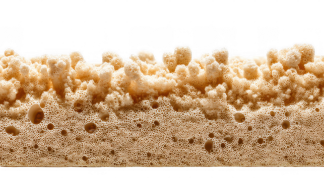 Biofilm formation creating a diverse landscape of bubbles, ranging in size and shape, against a transparent background, provides a detailed and scientific view of microbial growth