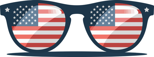 Red white and blue sunglasses with stars and stripes in lens for stylish 4th of July celebration design  