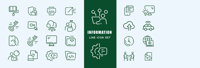 Vector set of information line icons. Contains icons instructions, a privacy policy, an info center, manual, rule, guide, reference, help and more